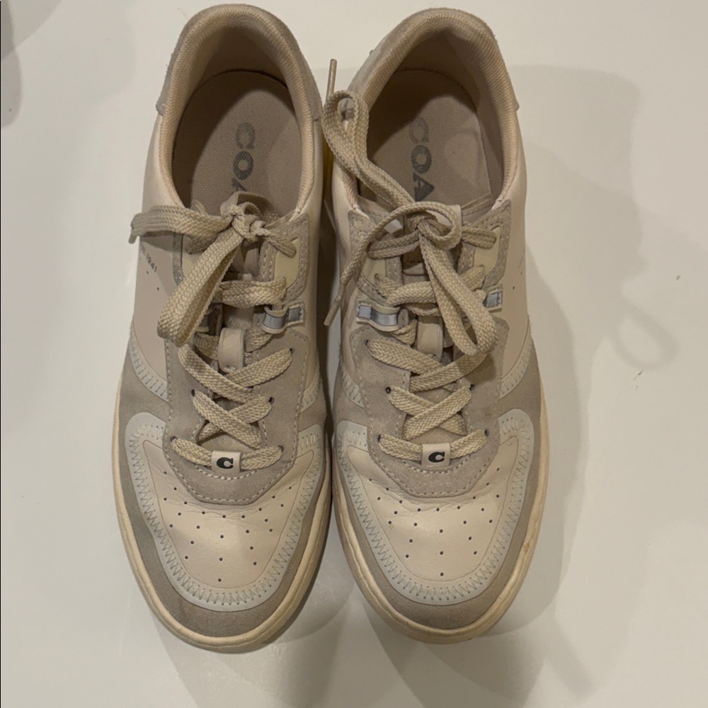 Coach Neutral Leather & Suede Lace-Up Sneakers - 8.5 women’s.